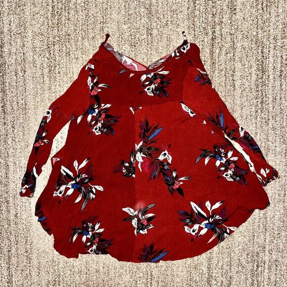 Free People Women's People Tree Swing Tunic Long Sleeve Shirt Red Floral Small - Picture 10 of 11
